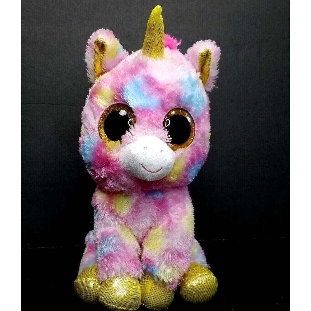 Ty Beanie Boo Fantasia Yellow Color Sparkle Eye Unicorn Plush Stuff Animal 9"